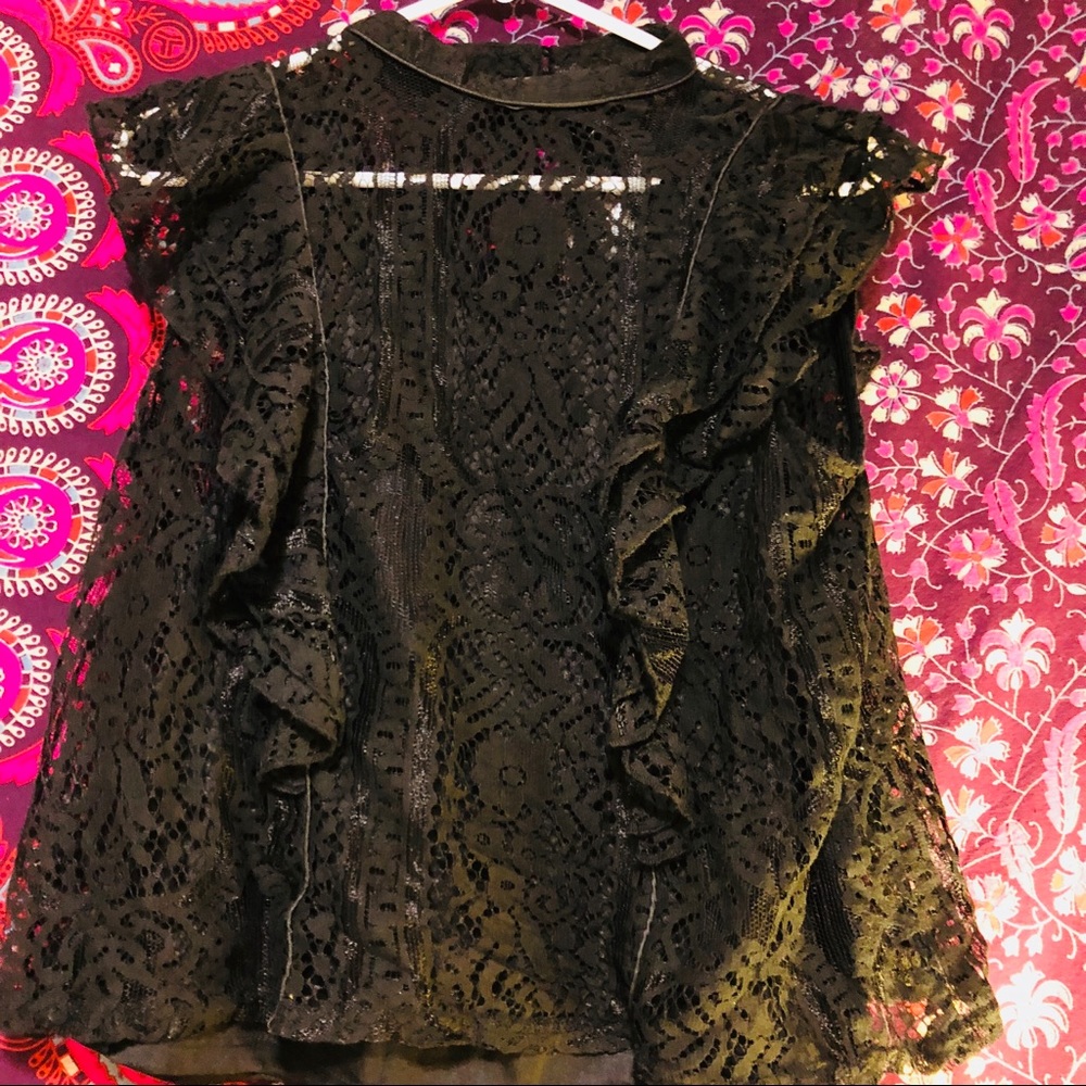 NEW CATO Large black lace ruffled sides blouse